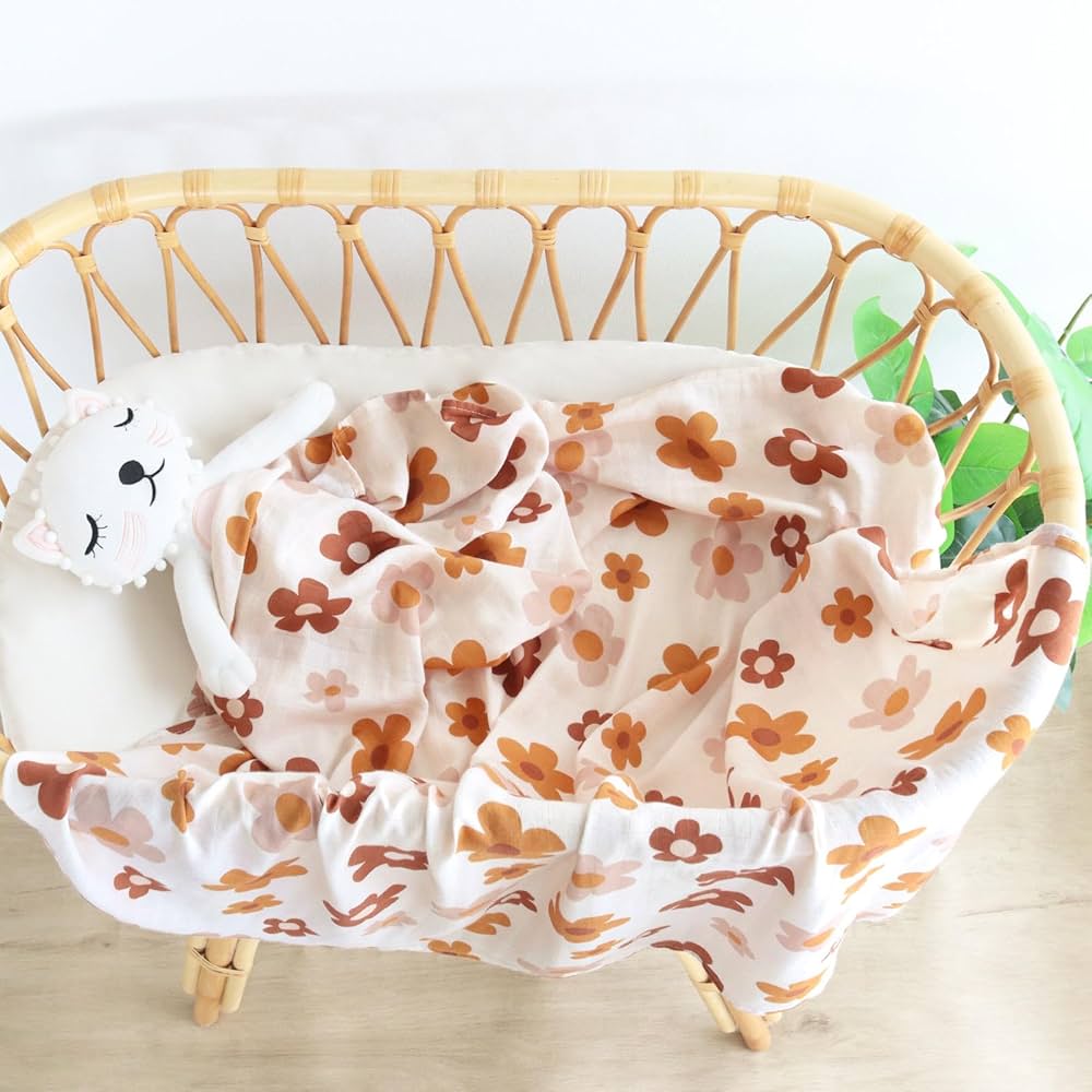 Organic Cotton Bamboo Blend Swaddle Blanket - Big Floral