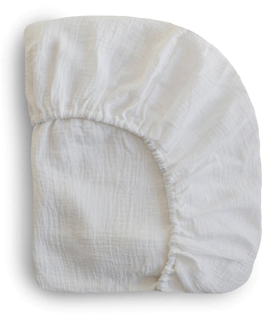 Bamboo Muslin Fitted Crib Sheet - White Simple - Beba Canada