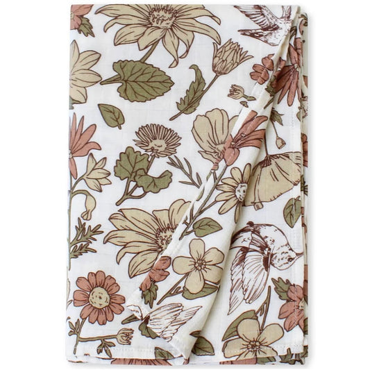 Organic Cotton Bamboo Blend Swaddle Blanket - Botanical Garden