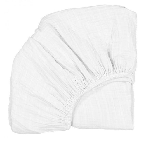 Bamboo Muslin Fitted Crib Sheet - White Simple - Beba Canada