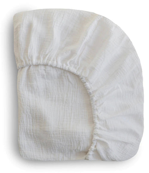 Bamboo Muslin Fitted Crib Sheet - White Simple - Beba Canada