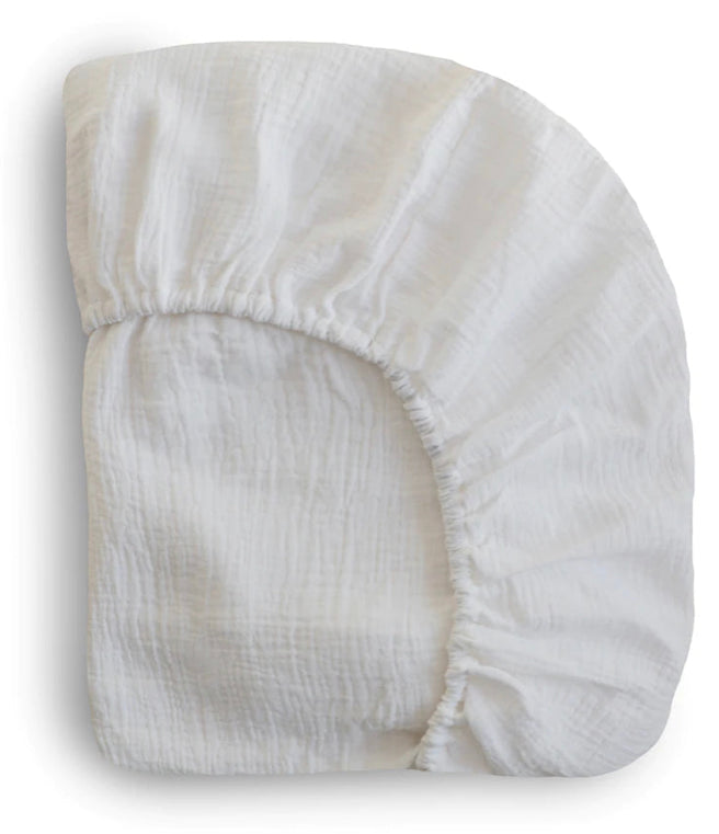 Bamboo Muslin Fitted Crib Sheet - White Simple - Beba Canada