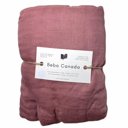 Bamboo Muslin Fitted Crib Sheet -Burnt Maroon - Beba Canada