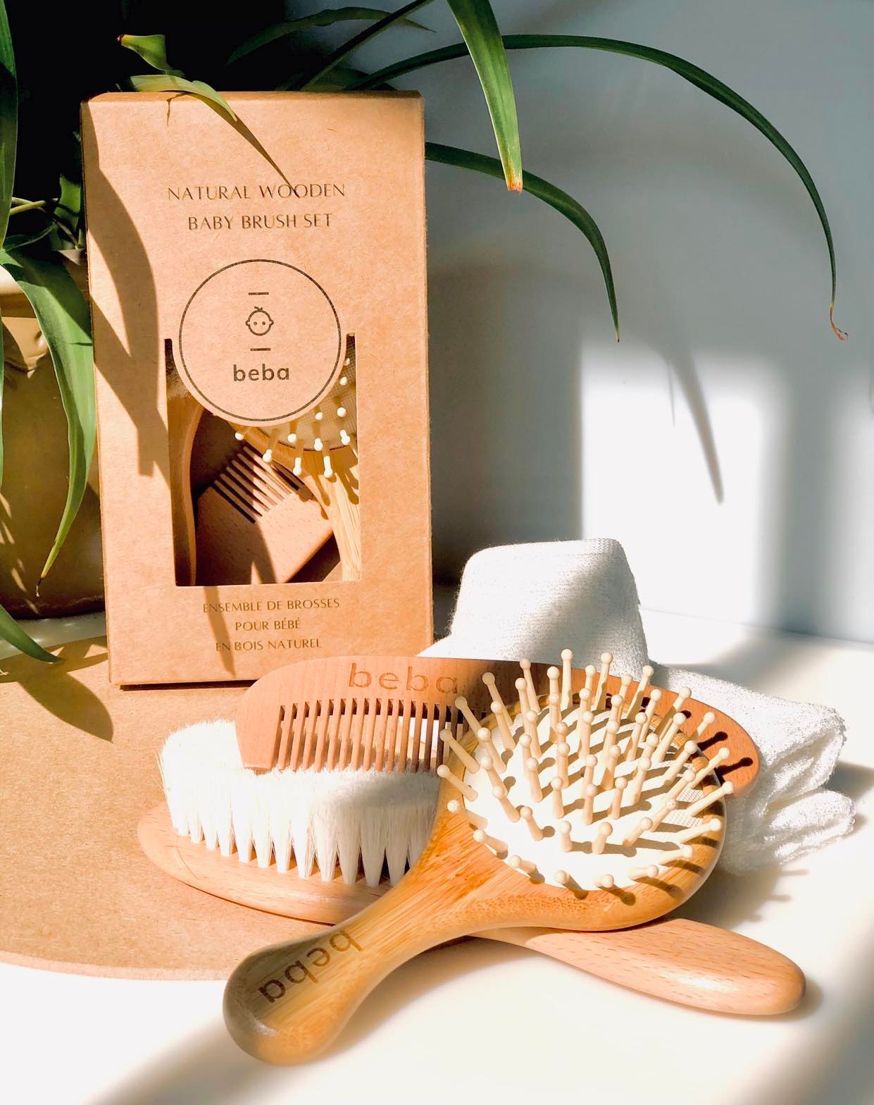 Wooden baby deals hair brush