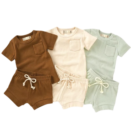 Organic Ribbed Two-Piece Short Set - Beba Canada